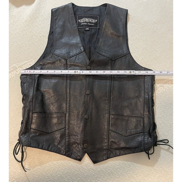 UNIK Leather Apparel Men’s Black Sleeveless Biker Motorcycle Vest Size 38 - Picture 6 of 9